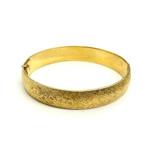 VINTAGE MONET Bracelet Bangle Brushed Gold Tone Hinged Textured Signed